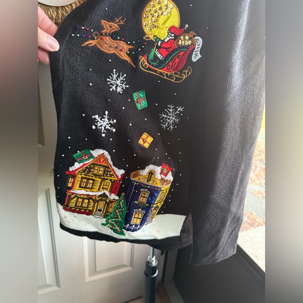 Vintage Basic Editions embroidered Santa holiday cardigan sweater, size XL - Picture 6 of 16